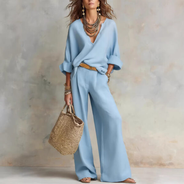 Fashionable Casual Linen Loose Vacation Set - Image 8