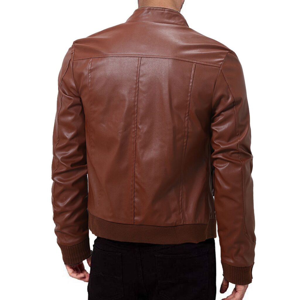 Mens Winter Warm Zip-Up Stand Collar Slim-Fit Leather Jacket Coats