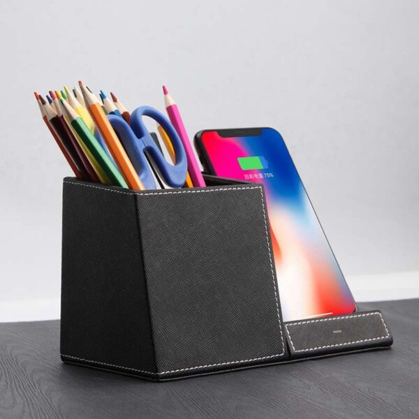Leather Pen Holder Wireless Charger Wireless Phone Charger And Pen Holder Fast Charging Phone - Image 8