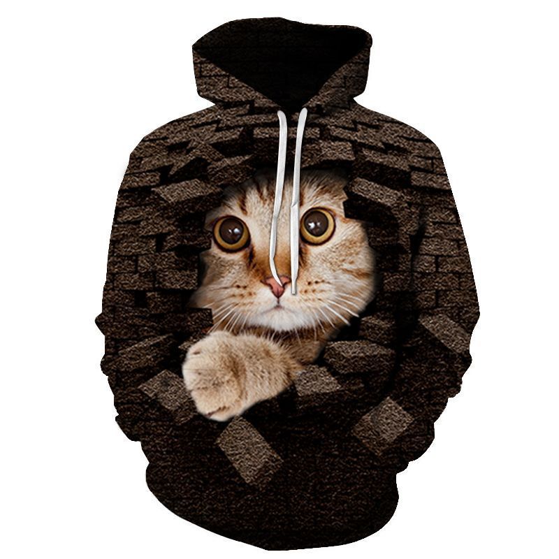 Couples Hoodie With 3D Digital Cat Print - Image 42