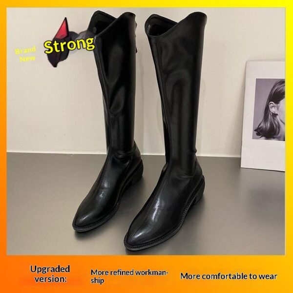 Fleece-lined Tall Chunky-heeled Pointed-toe Over-the-knee Riding Boots - Image 6