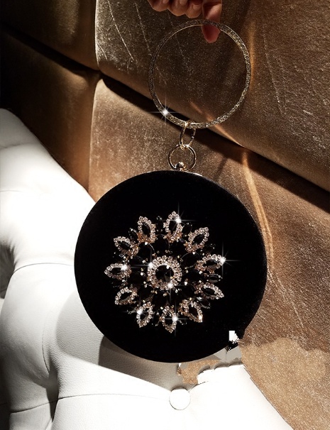LOLIBOX Women Bags Women Evening Clutch Bags Velvet Diamond Ring Handbags Small Round Clutch Bag Day Party Clutches Purses - Image 4
