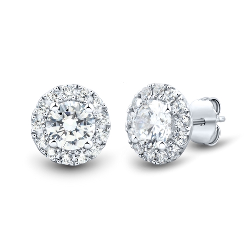 1 CTW AGI Certified Lab Grown Diamond Halo Stud Earrings in 14K White - Image 3