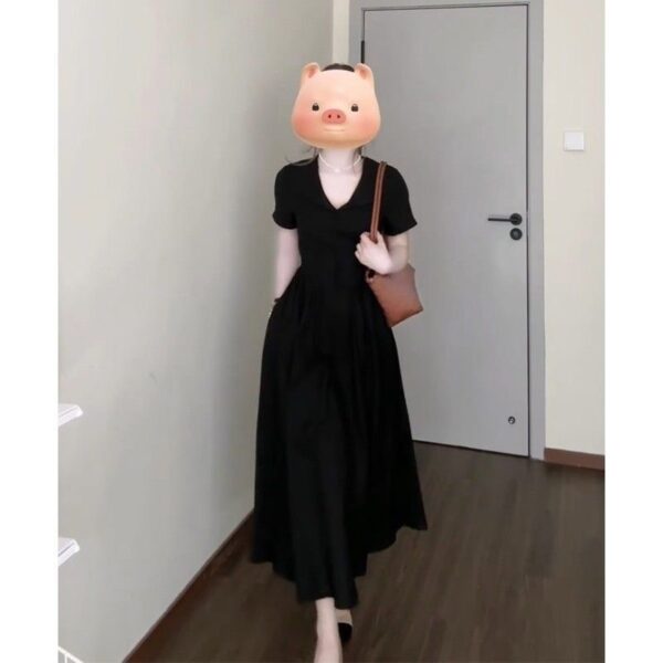 Womens Fashion Lapel Collar Retro Defined Waist Short-Sleeve Dress - Image 5