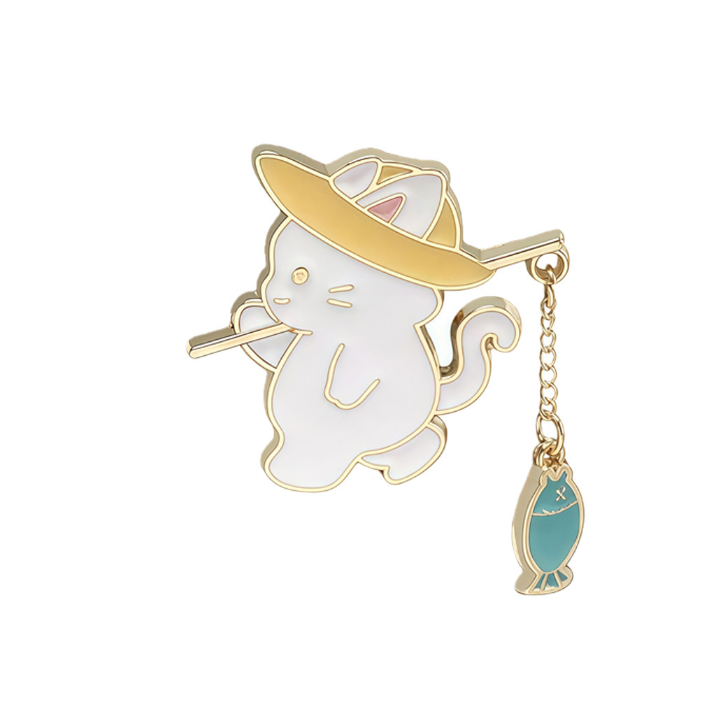 Cute Cat Fishing Creative Couple Brooch - Image 12