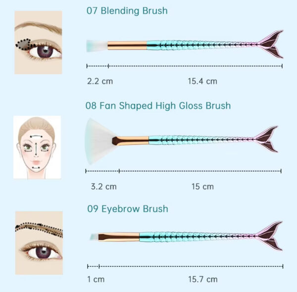 11pcs Makeup Brushes Kit Maquiagem Maquillaje New Mermaid Foundation Eyebrow Eyeliner Cosmetic Makeup Brushes - Image 10