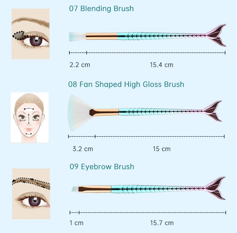 11pcs Makeup Brushes Kit Maquiagem Maquillaje New Mermaid Foundation Eyebrow Eyeliner Cosmetic Makeup Brushes - Image 10