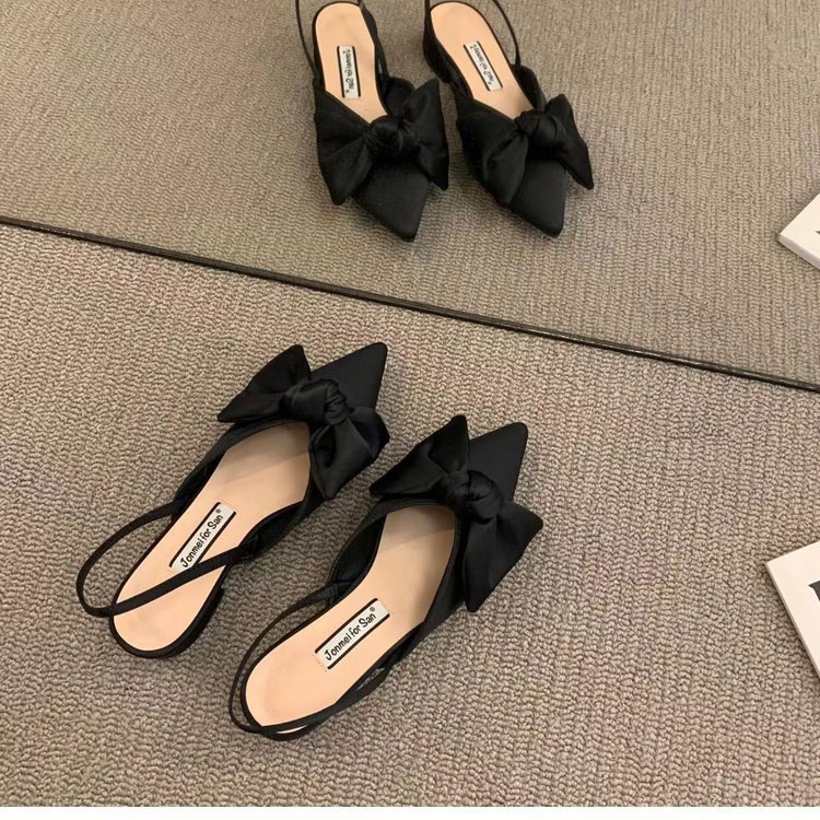 French-style Pointed-toe Bow-embellished Closed-toe Sandals For Women - Image 16