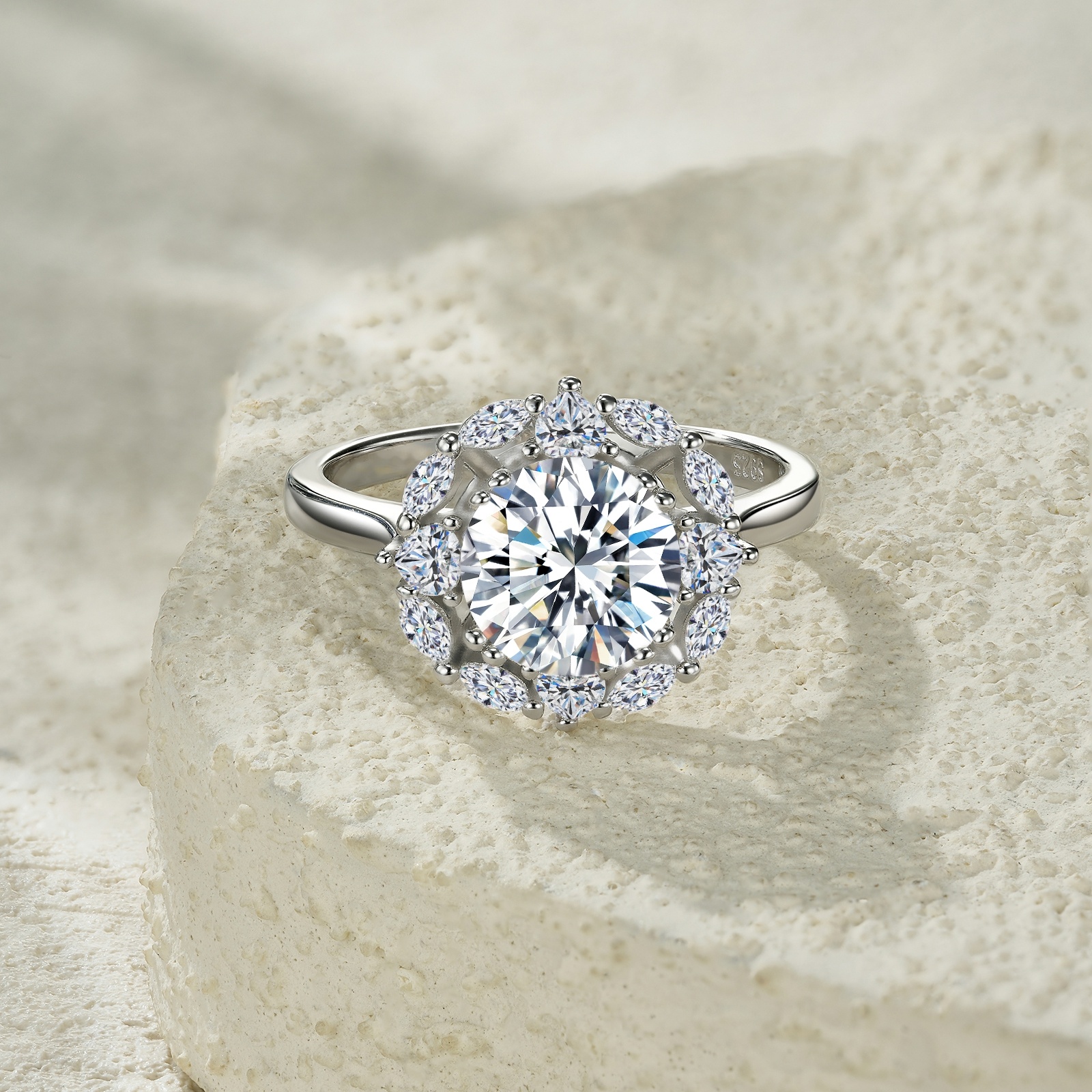 2-carat Luxury Fashion Minimalist Trend Jewelry Silver Ring Set With Top-quality Morganite, Made Of S925 Silver With Electroplated Platinum. - Image 2