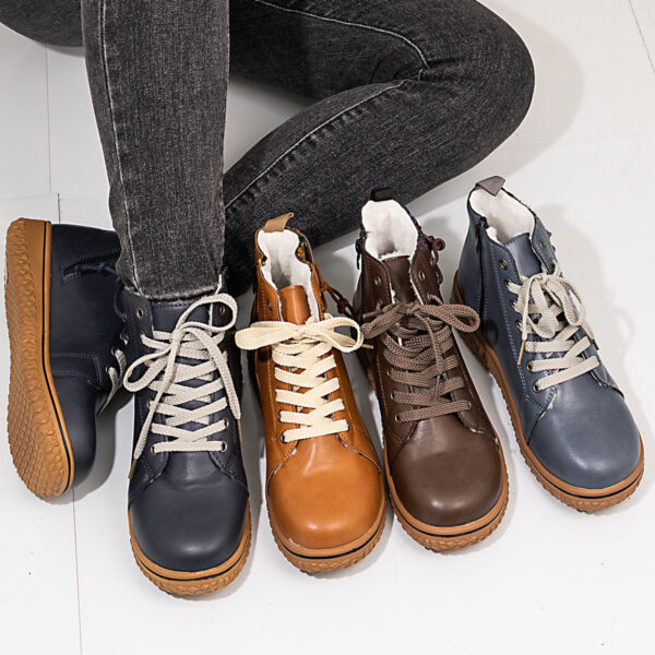 PU Casual Shoes With Front Laces, Winter Cotton Boots - Image 1
