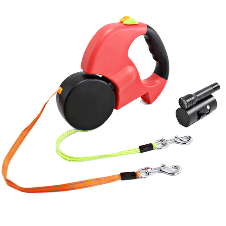 Dual Headed Pet Leashes with Flashlight Garbage Bag Box Automatic Retractable Dogs Traction Rope - Image 8