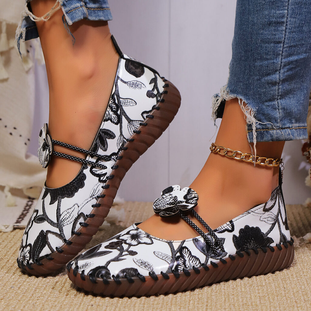 Womens Soft-soled Low-cut Ethnic-style Embroidered Shoes With A Thick Sole