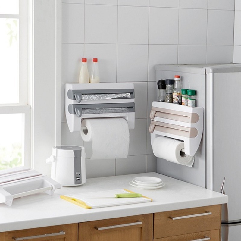 4-In-1 Kitchen Roll Holder Dispenser Kitchen Foil Film Wrap Tissue Paper 4 IN 1 Kitchen Roll Holder Dispenser - Image 1