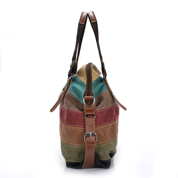 KVKY Brand Fashion Canvas Bag Brand Women Handbag Classic Patchwork Casual Female Shoulder Bags Striped Rainbow Purse Pouch - Image 5