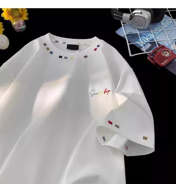 Retro High-Street Embroidered Loose-Fit Half-Sleeve Top - Image 10