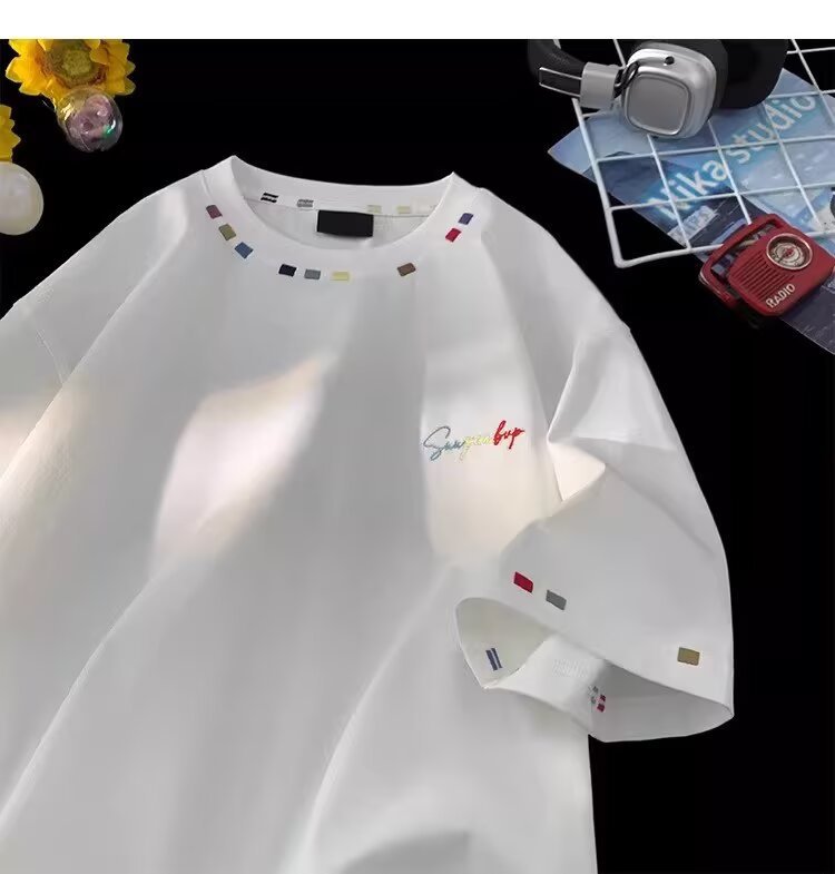 Retro High-Street Embroidered Loose-Fit Half-Sleeve Top - Image 10