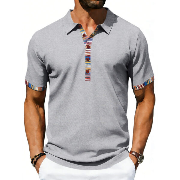 Men's Casual Lapel Contrast-color Polo Shirt Short-sleeve Polo Tee - Image 58