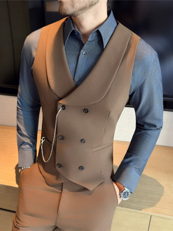 Men's Yarn-dyed High Double-breasted Shawl Collar Vest - Image 41
