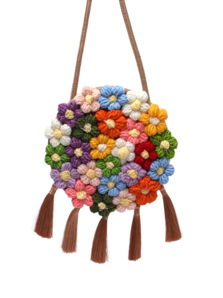 Ethnic Fluffy Bag For Women, Fashion Trend, Floral Small Round Bag, Stylish And Versatile, Can Be Worn On One Shoulder Or Cross-body