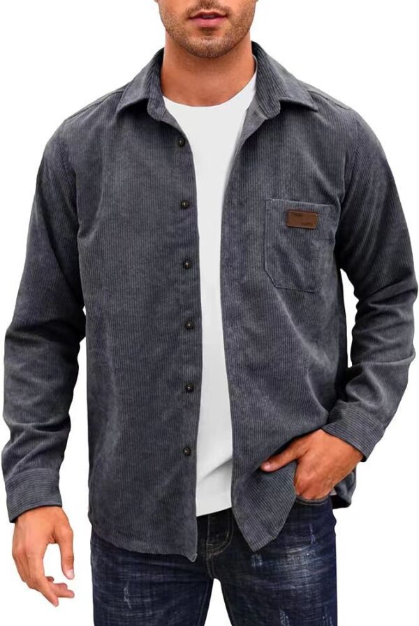 Solid-Color Casual Lapel Corduroy Long-Sleeve Cardigan - Image 39