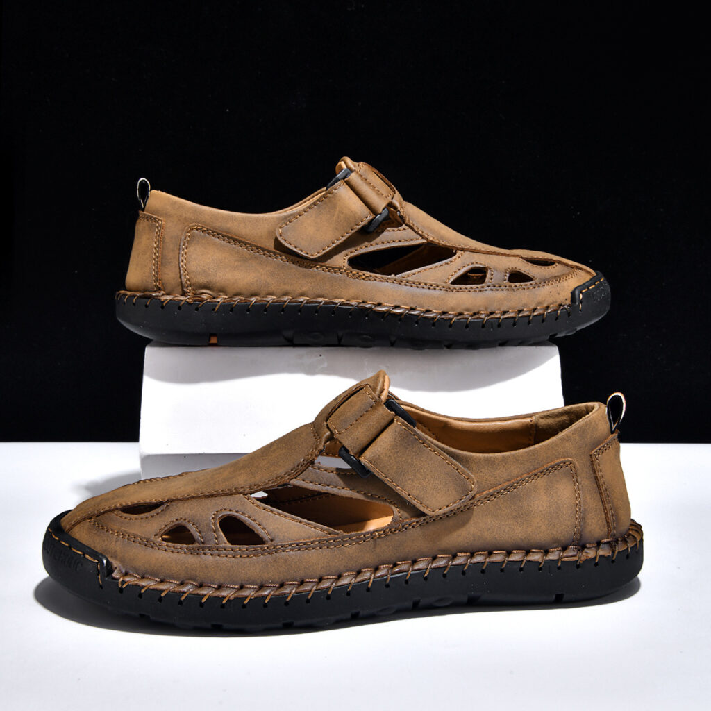 Breathable Hand-Sewn Mens Closed-Toe Sandals