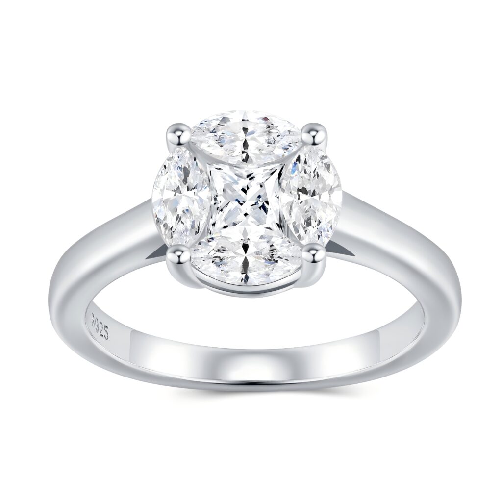 Engraved With Top-quality Moissanite, This Luxurious And Fashionable Minimalist Jewelry Set Features Exquisite Silver Accessories For Ladies. Made Of S925 Silver With Electroplated Platinum.