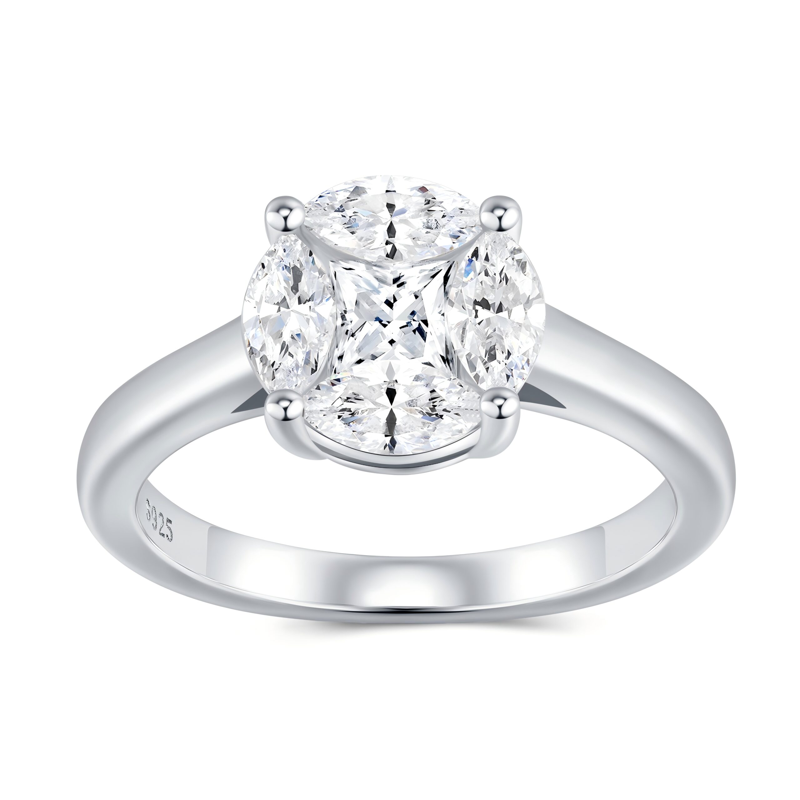 Engraved With Top-quality Moissanite, This Luxurious And Fashionable Minimalist Jewelry Set Features Exquisite Silver Accessories For Ladies. Made Of S925 Silver With Electroplated Platinum. - Image 1