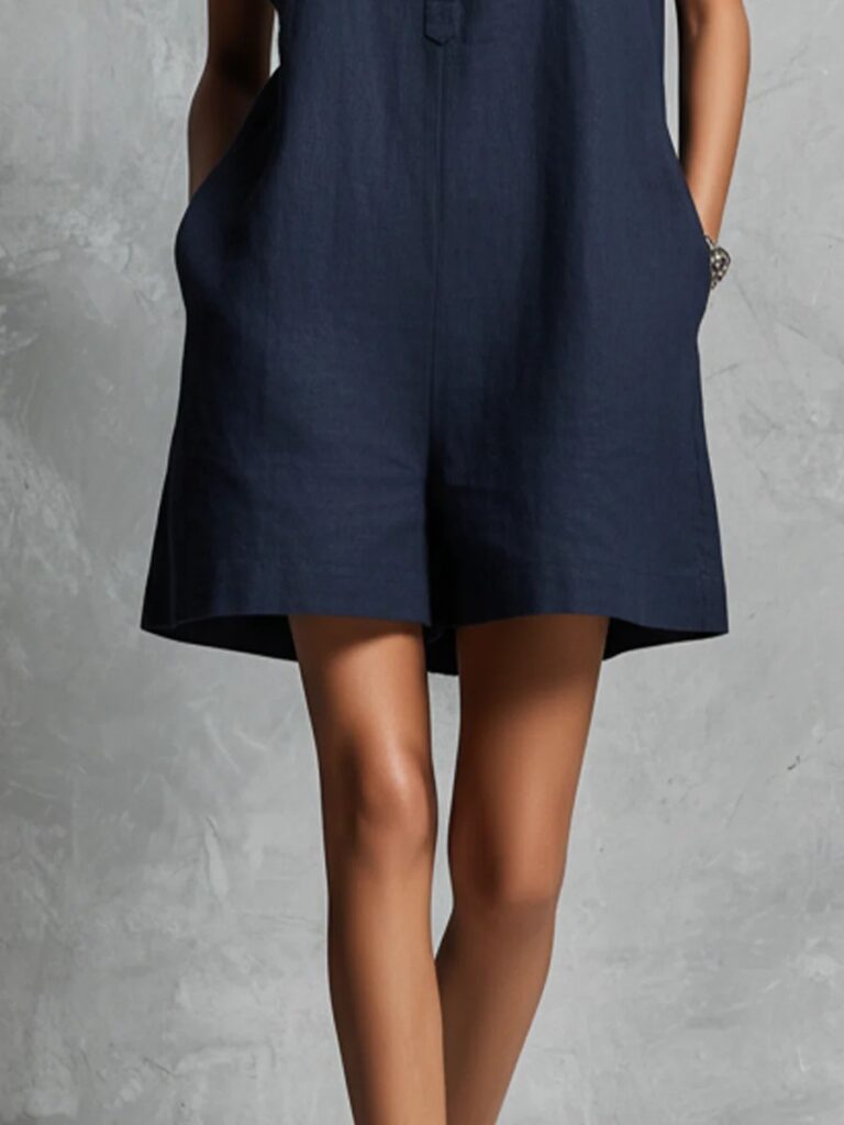 Women's Casual Lapel-Neck Sleeveless Short Jumpsuit