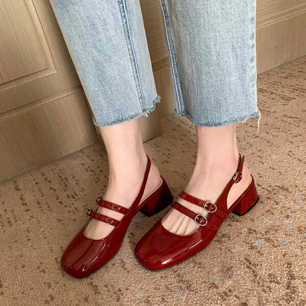 Women's Fashionable Retro Square-Toe Double-Breasted Sandals - Image 6