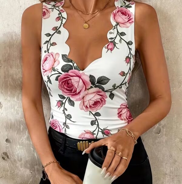 French Romantic Style Printed Sleeveless Vest For Women - Image 6