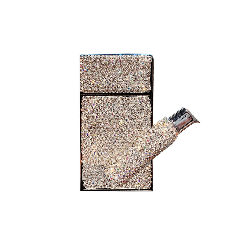 Light Luxury Diamond-studded Cigarette Case Inflatable Black Skin Moisture-proof Women - Image 3