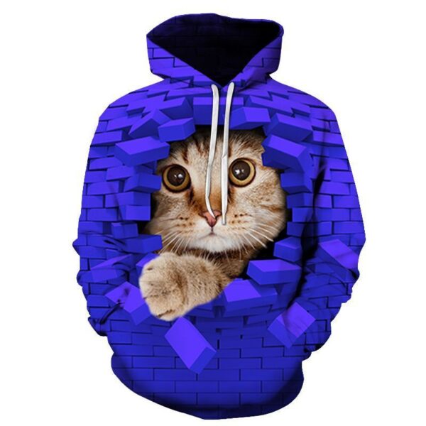 Couples Hoodie With 3D Digital Cat Print - Image 2