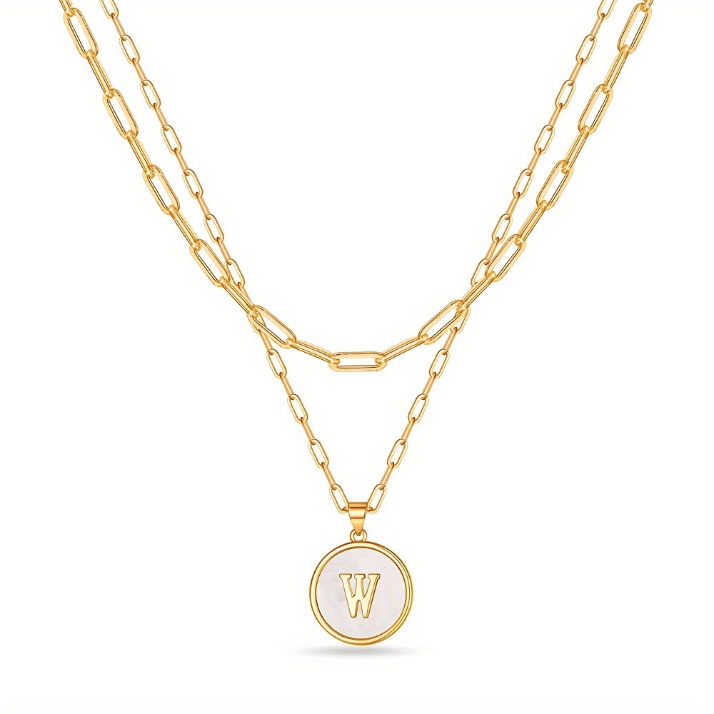 Circular Minimalist 26-Letter Pendant Double-Layer Necklace - Image 34