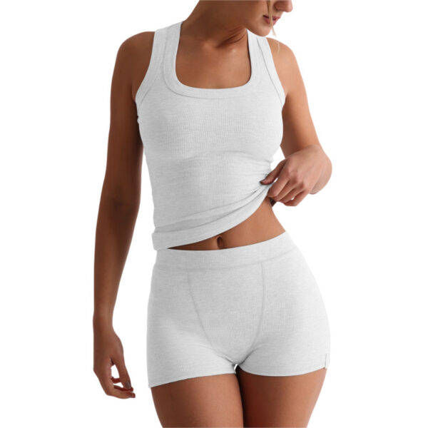 Womens Casual Solid-Colored Crew-Neck Slim-Fit Tank Top And High-Waist Shorts Set - Image 8