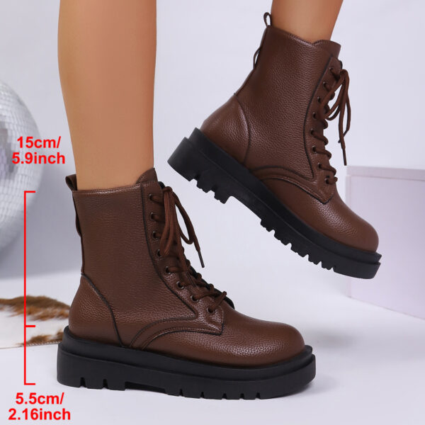 Women's Round-toe Plus-size Lace-up Chunky-sole Ankle Boots - Image 3