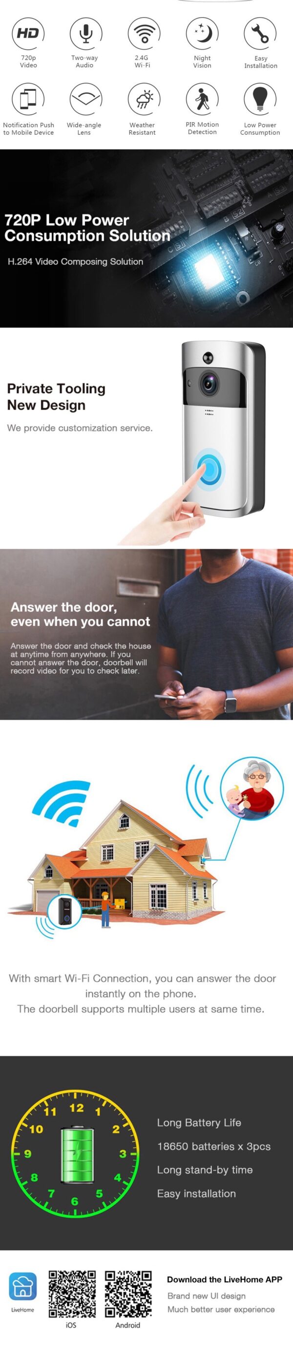 Video Doorbell Smart Wireless WiFi Security Door Bell - Image 11