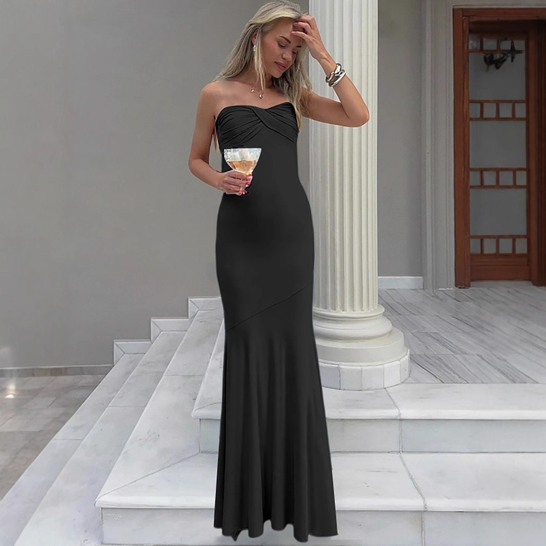 Bodycon Sheath Pleated Tube Maxi Dress - Image 1