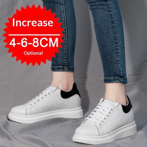 Korean-style Casual Invisible-heeled White Sneakers For Men Autumn Season - Image 3