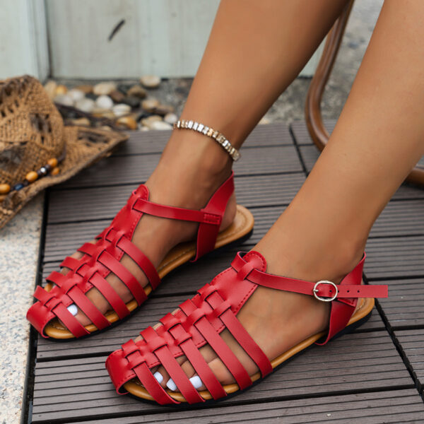 Women's Flat-Heeled Buckled Closed-Toe Roman Sandals - Image 41