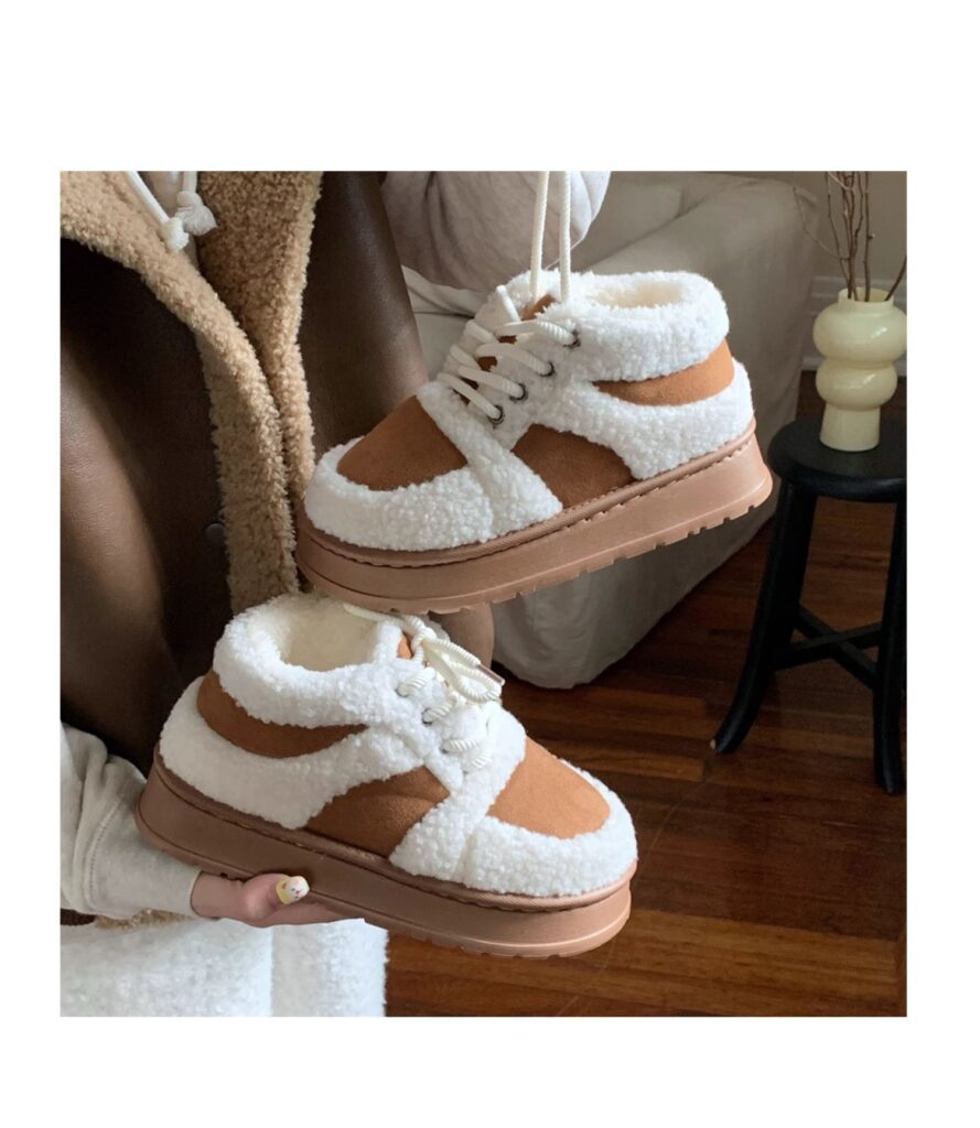 Korean-style Color-Block Lambswool Casual Sneakers AutumnWinter Cotton Boots