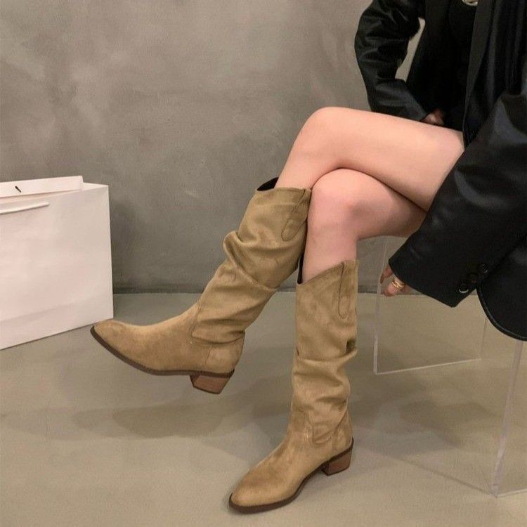 Retro-style Pointed-toe Womens Shoes Chunky-heeled High Niche Minimalist Versatile Boots