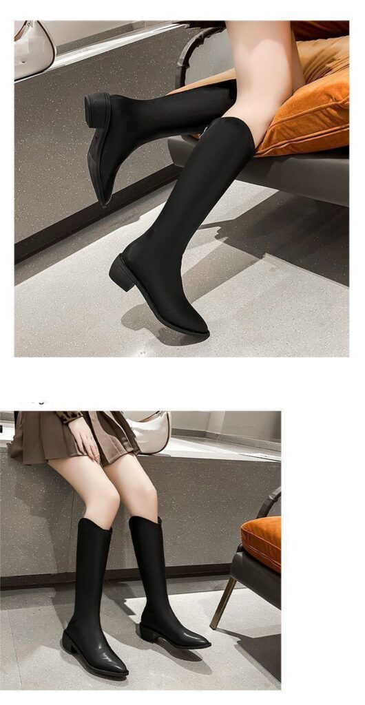 Fleece-lined Tall Chunky-heeled Pointed-toe Over-the-knee Riding Boots