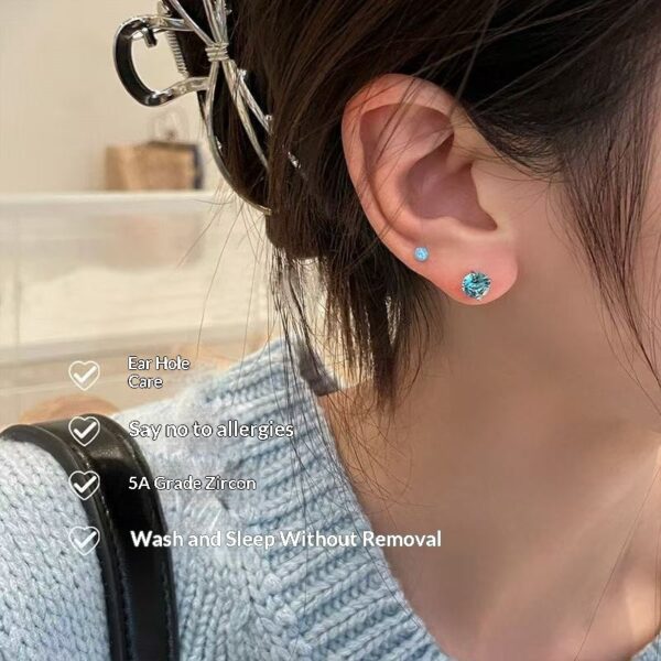 Titanium Steel Blue Zircon Four-Claw Threaded Earrings - Image 8
