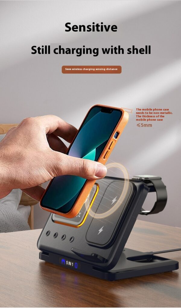 15W Wireless Chargers Stand 5 In1 LED Digital Alarm Clock Fast Charging Dock Station - Image 21