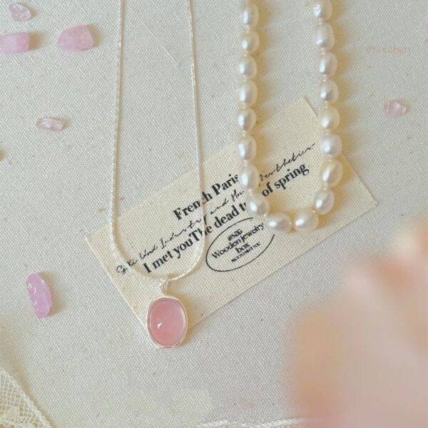 Strawberry Quartz Crystal Necklace Womens Pendant Collarbone - Image 5