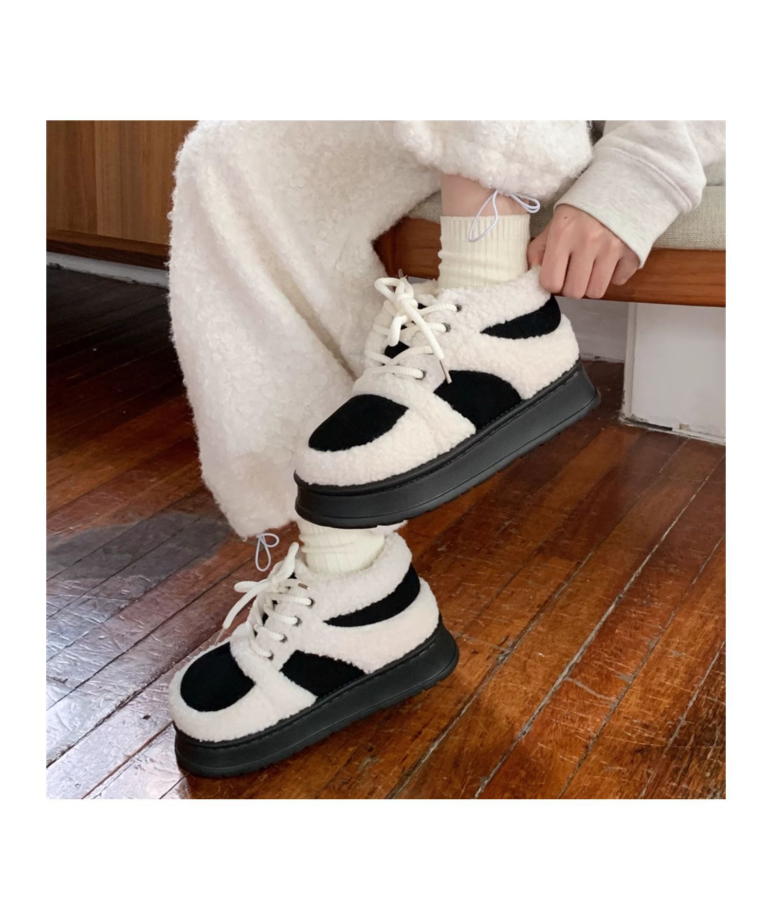 Korean-style Color-Block Lambswool Casual Sneakers AutumnWinter Cotton Boots - Image 14