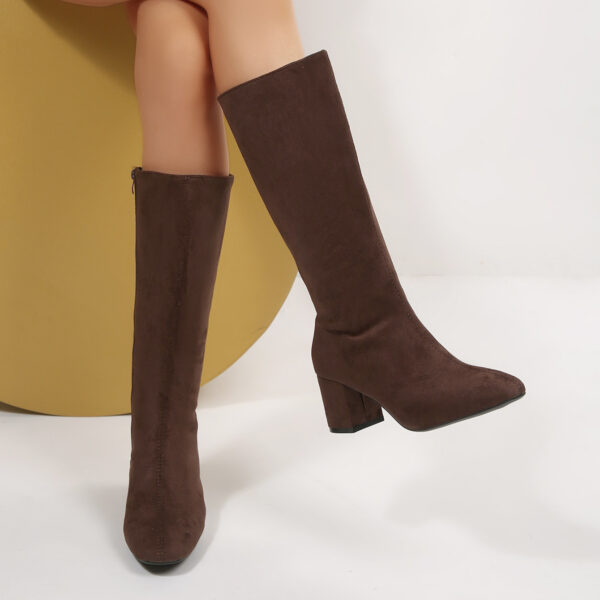 Fashionable Solid-Color Round-Toe Side-Zip Chunky-Heel Womens Over-the-Knee Boots - Image 2
