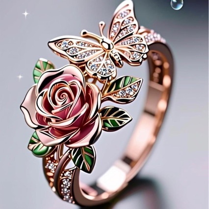 New Arrival Flower Oil Dripping Open Ring, Alloy Hot Sale Butterfly Diamond Ring For Women - Image 4