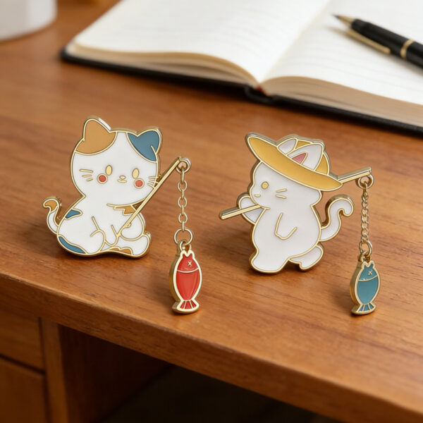 Cute Cat Fishing Creative Couple Brooch - Image 5