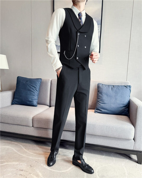 Men's Yarn-dyed High Double-breasted Shawl Collar Vest - Image 18